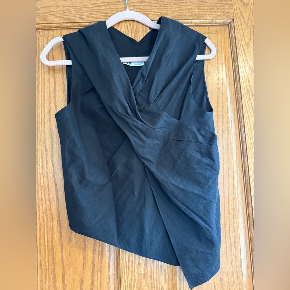 Zara Black Draped Sleeveless Blouse
